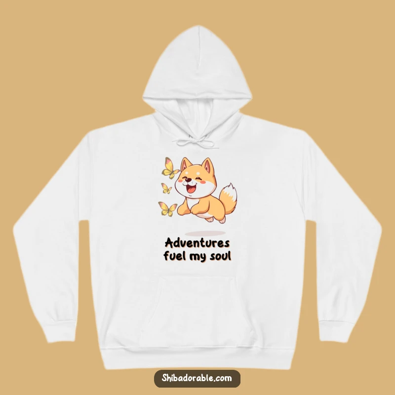 Funny Shiba Inu Hoodie: Cozy Comfort with a Playful Pup's Butterfly Hunt, Gift