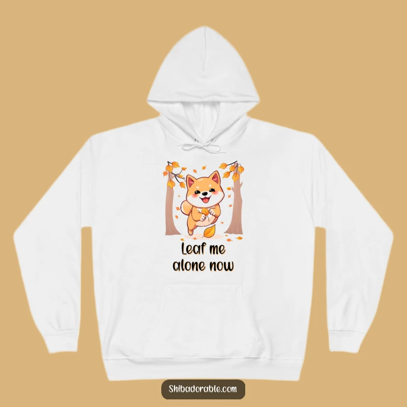 Cozy Funny Shiba Inu Hoodie: Autumn Leaf Pounce, Warm Funny Gift for Him