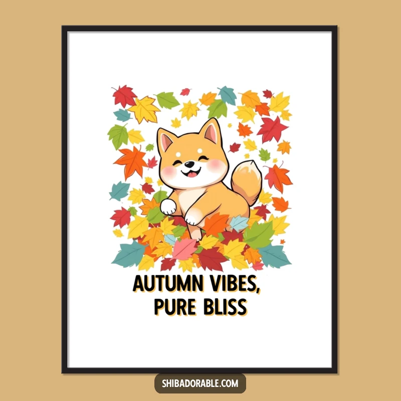 Free Printable Wall Art: Happy Shiba Leaves, Downloadable Humorous Dog Decor