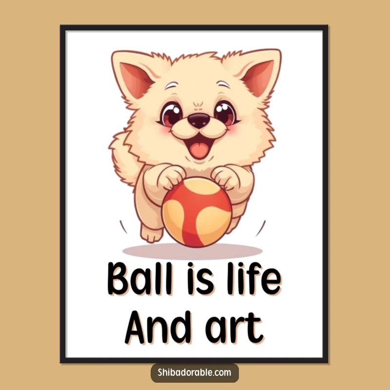 Funny Free Printable Wall Art: Big-Eyed Dog & Ball - Quirky Downloadable Decor!