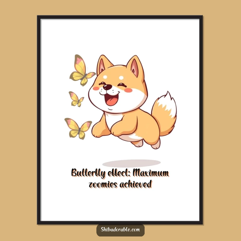 Funny Free Printable Shiba Inu Wall Art: Butterfly Chase Downloadable Art