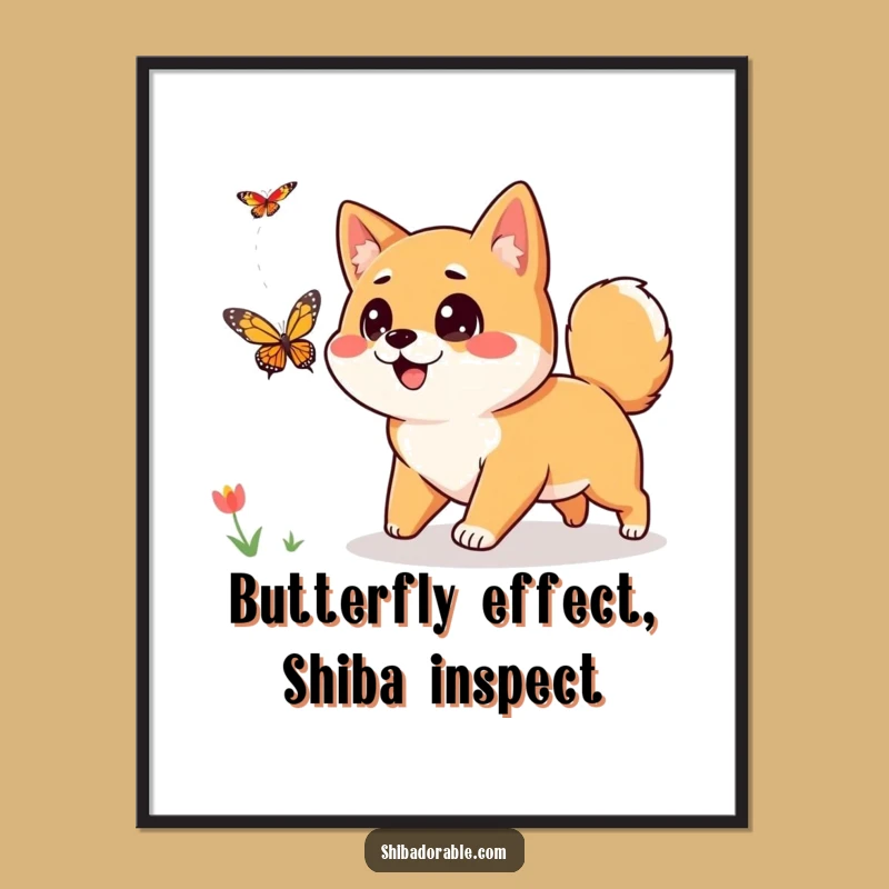 Funny Free Printable Wall Art: Curious Shiba Inu Butterfly Chase Decor