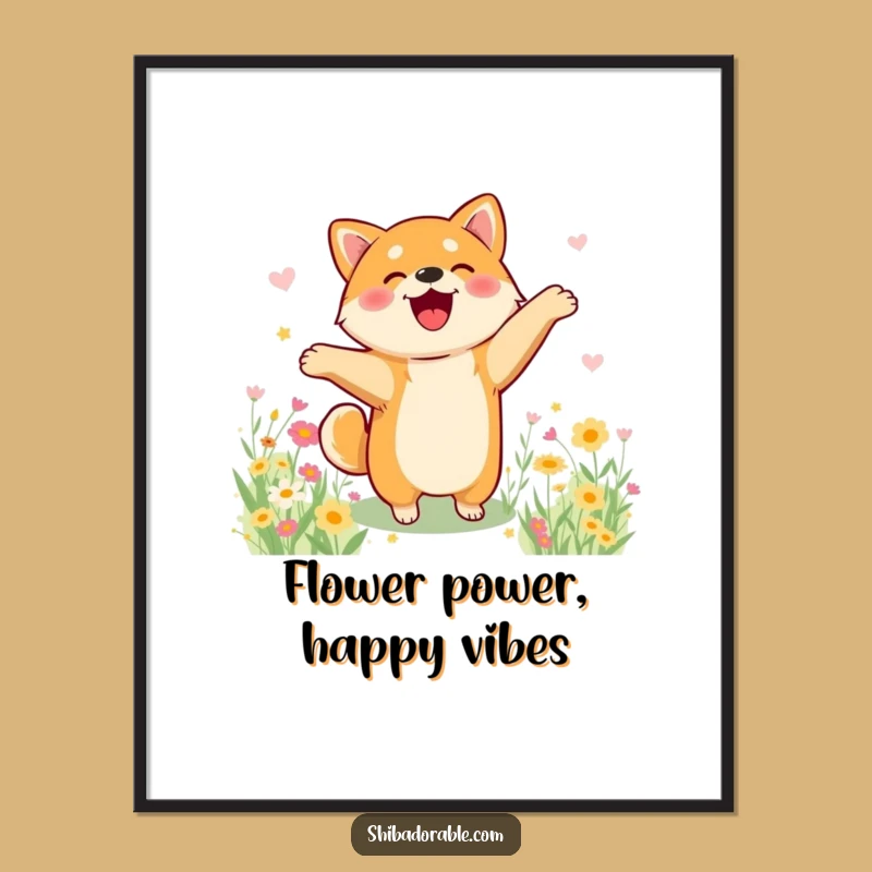 Free Printable Wall Art: Shiba Inu Flower Dance Party - Downloadable Joy