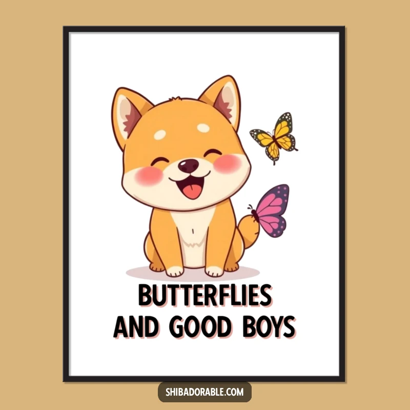 Free Printable Shiba Inu Butterfly Art: Happy Dog Wall Decor, Funny Downloadable Gift