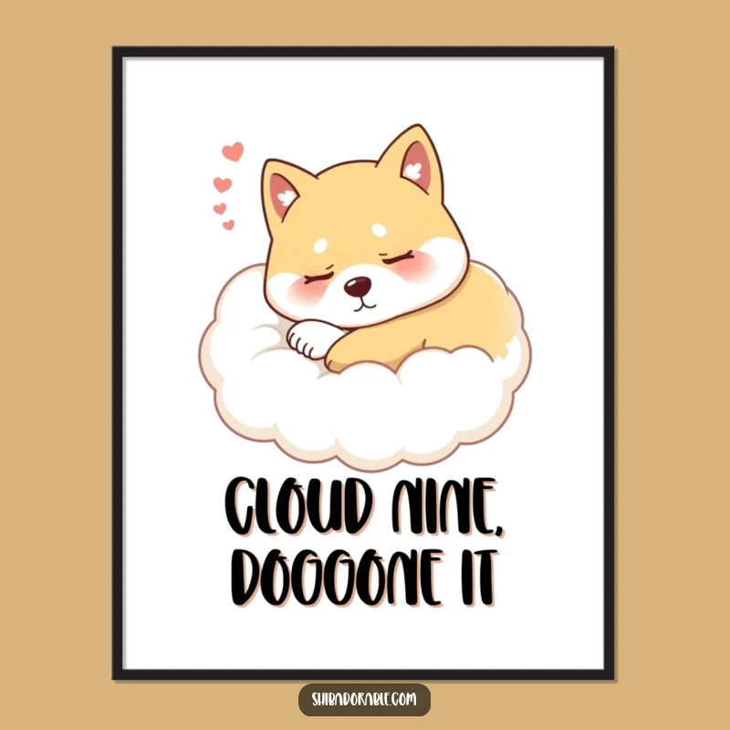 Free Printable Shiba Inu Cloud Art: Sleepy Dog Wall Art, Funny Downloadable Decor Gift