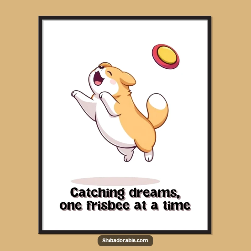 Free Printable Wall Art: Funny Dog Frisbee Action, Humorous Downloadable Art Decor