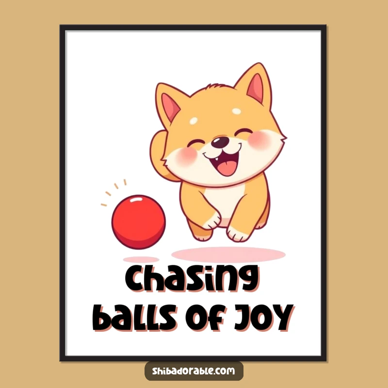 Free Printable Wall Art: Kawaii Shiba Ball Chase, Playful Decor