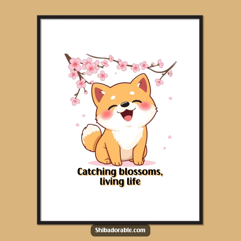 Free Printable Wall Art: Playful Shiba Inu Cherry Blossom Dream - Downloadable