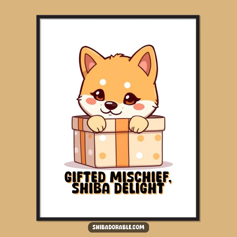 Funny Free Printable Wall Art: Mischievous Shiba Inu Gift Box Decor