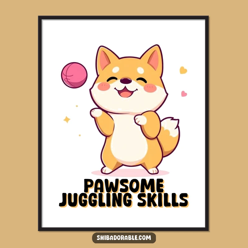 Funny Free Printable Wall Art: Shiba Inu Juggling Downloadable Decor, Unique Gift