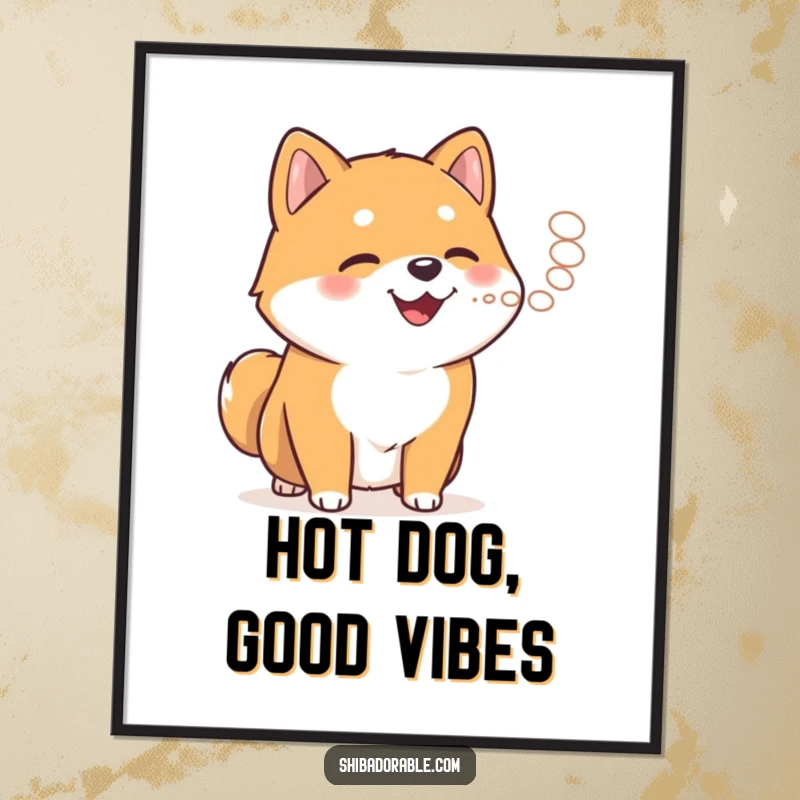 Funny Free Printable Wall Art: A happy Shiba Inu pants, breathing out a cute puff of steam, adding charm to your decor.