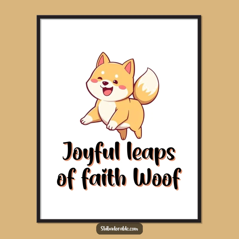 Free Printable Wall Art: Excited Shiba Inu Puppy Leap, Humorous Downloadable Decor