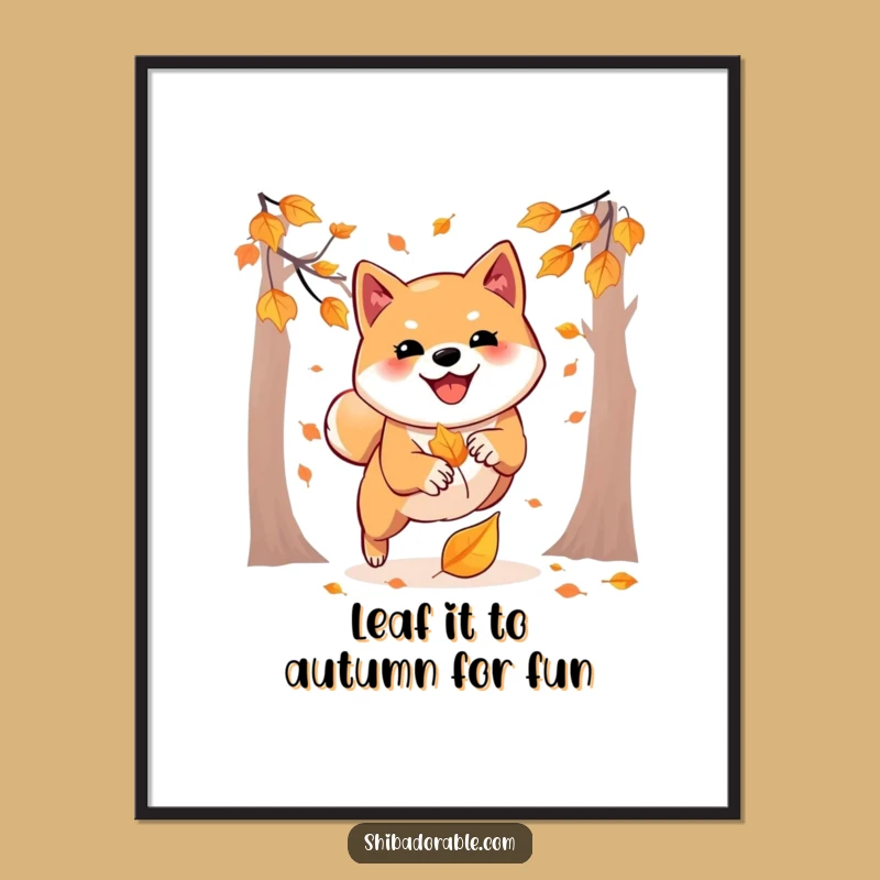 Free Printable Shiba Inu Art: Playful Autumn Downloadable Wall Decor