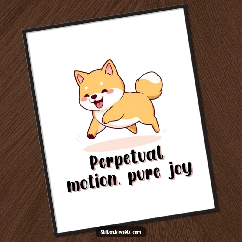 Funny Free Printable Wall Art: A Shiba Inu dog playfully spinning in a circle, hilariously chasing its tail.