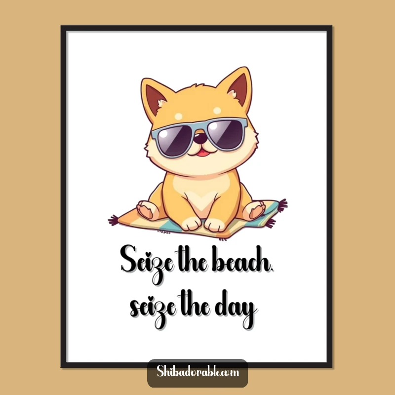 Funny Free Printable Wall Art: Kawaii Shiba Inu Beach Bum, Downloadable Decor