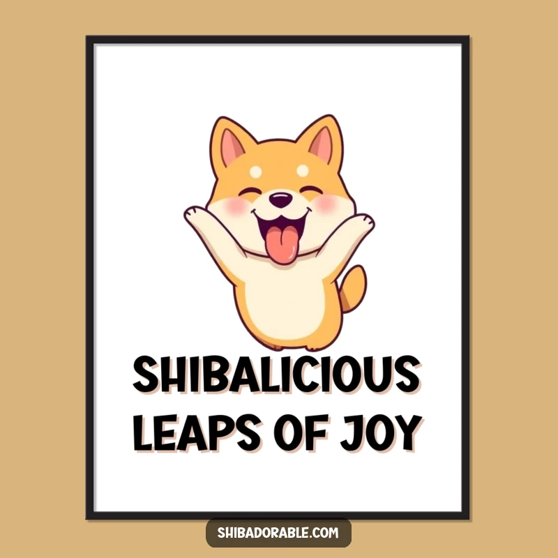 Funny Free Printable Shiba Inu Art: Joyful Dog Leaping Downloadable Wall Decor!