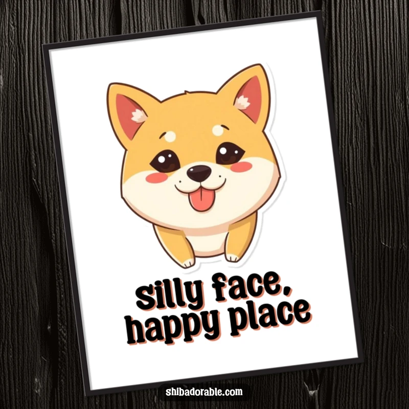 Free Printable Wall Art: A Shiba Inu with a funny, silly expression and its tongue sticking out slightly, creating a humorous art piece.
