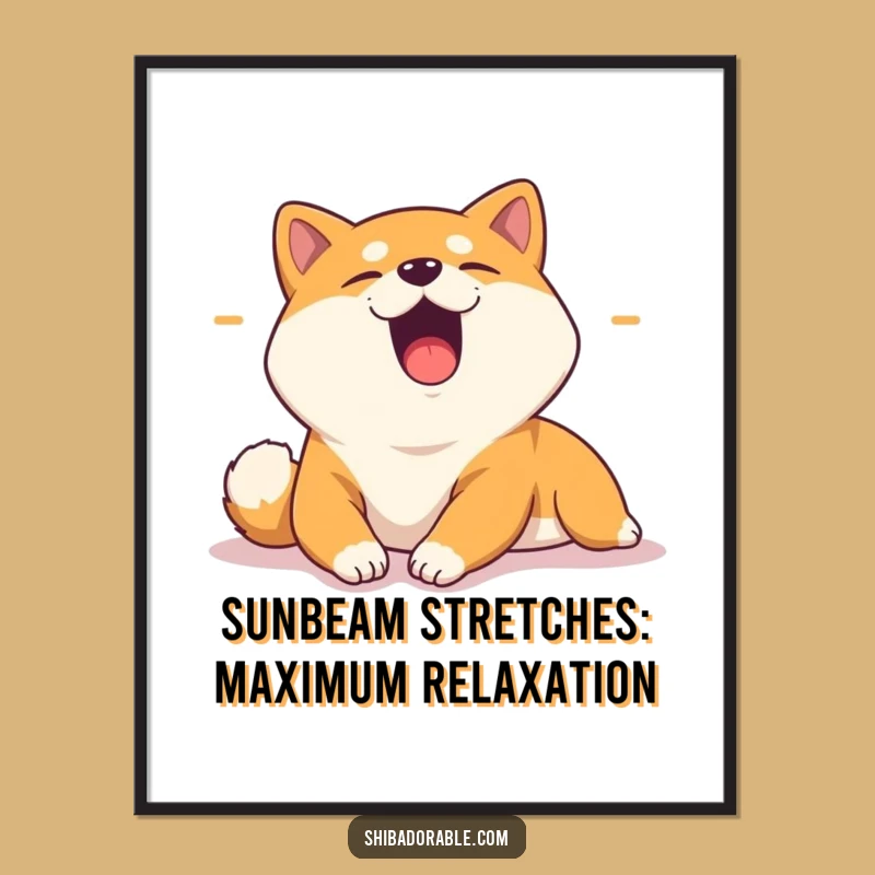 Free Printable Wall Art: Yawning Shiba Inu Sunbeam, Funny Downloadable Art Gift