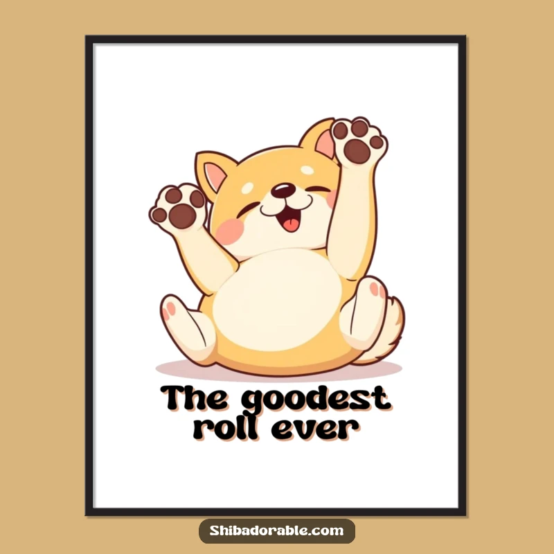 Funny Free Printable Wall Art: Shiba Inu Rolling Downloadable Decor, Whimsical Gift