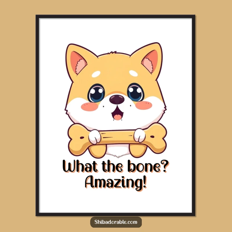 Free Printable Surprised Shiba Wall Art - Humorous Dog Bone Downloadable Decor