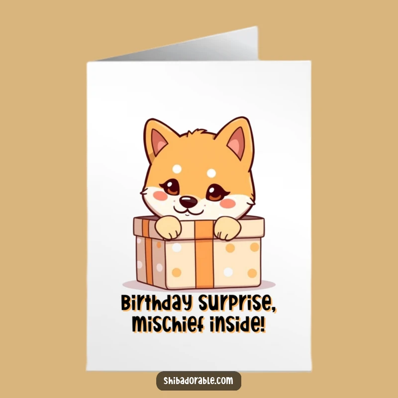 Funny Free Printable Birthday Card: Mischievous Shiba Inu Gift Box