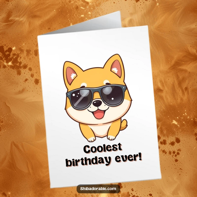 Funny Free Printable Birthday Card: Playful Shiba Inu dog wearing sunglasses gives a charming wink.