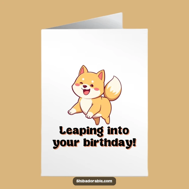 Free Printable Birthday Card: Excited Shiba Inu Puppy Leap, Funny Downloadable Gift