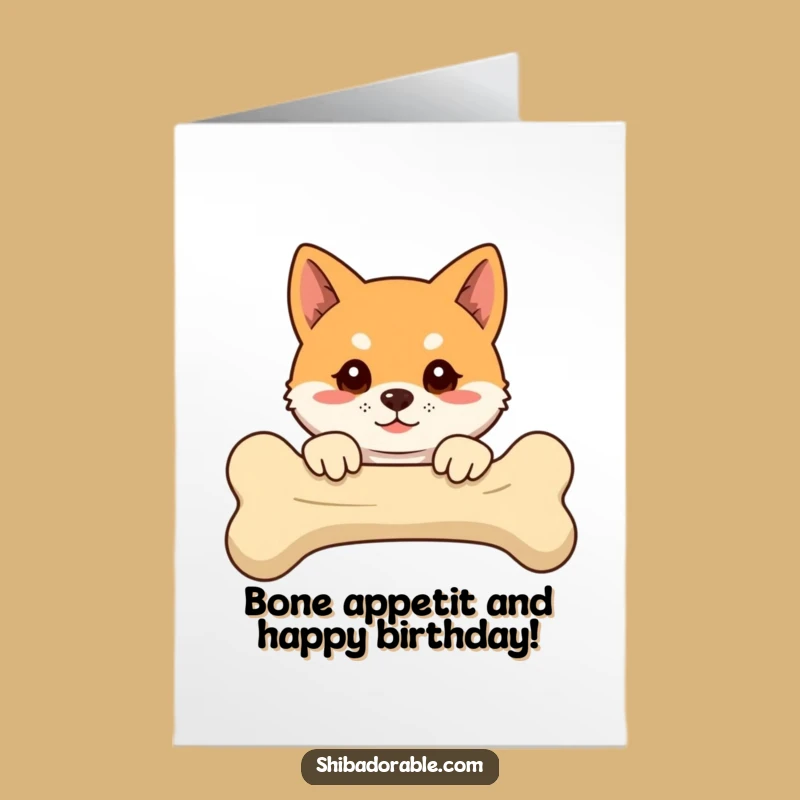 Free Printable Birthday Card: Funny Shiba Inu Bone Peek - Downloadable Greeting