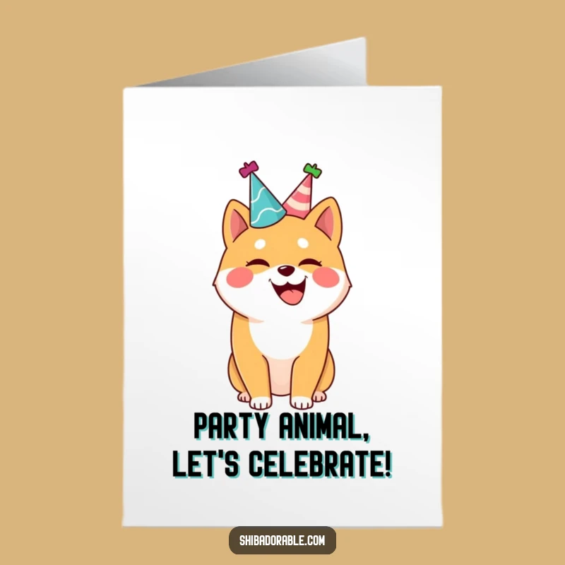 Free Printable Birthday Card: Funny Shiba Inu Party Hat Dog - Downloadable Gift