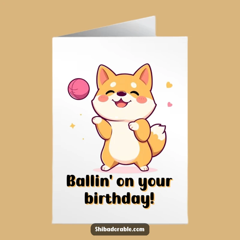 Free Printable Birthday Card: Happy Shiba Inu Juggling Downloadable Funny Gift