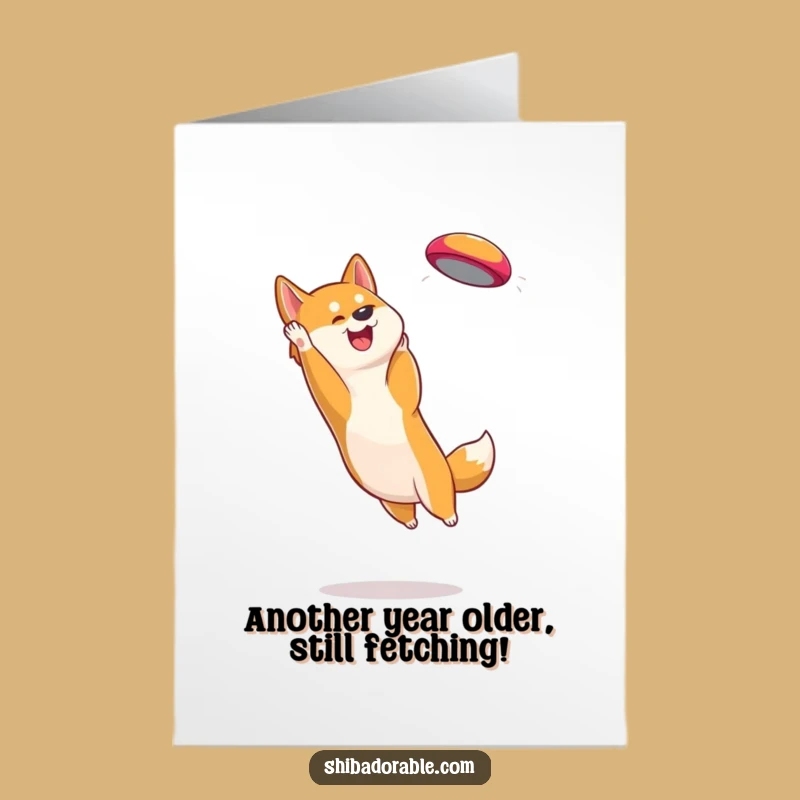 Free Printable Birthday Card: Shiba Inu Frisbee Catch, Funny Doggy Downloadable Gift!