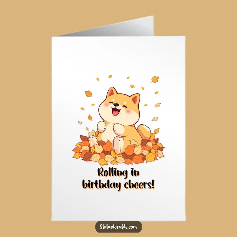 Free Printable Birthday Card: Shiba Inu in Autumn Leaves, Funny Downloadable Gift