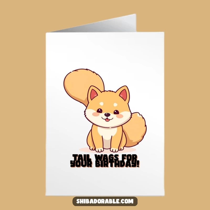 Free Printable Birthday Card: Shy Shiba Inu Tail Peek Downloadable Funny Gift