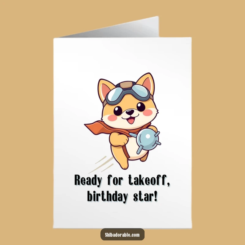 Free Printable Funny Birthday Card: Shiba Pilot Puppy - Downloadable Gift!