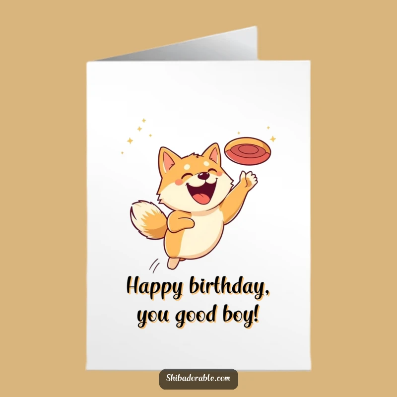 Hilarious Free Printable Birthday Card: Shiba Inu Grinning for Disc - Fun Gift