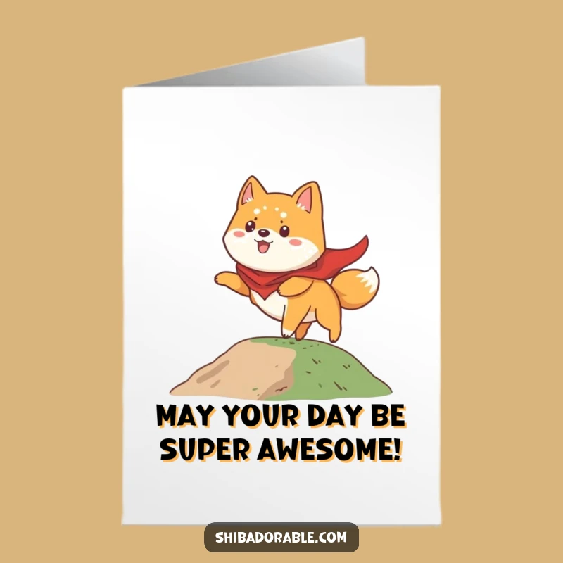 Free Printable Funny Shiba Inu Birthday Card: Flying Hero Downloadable
