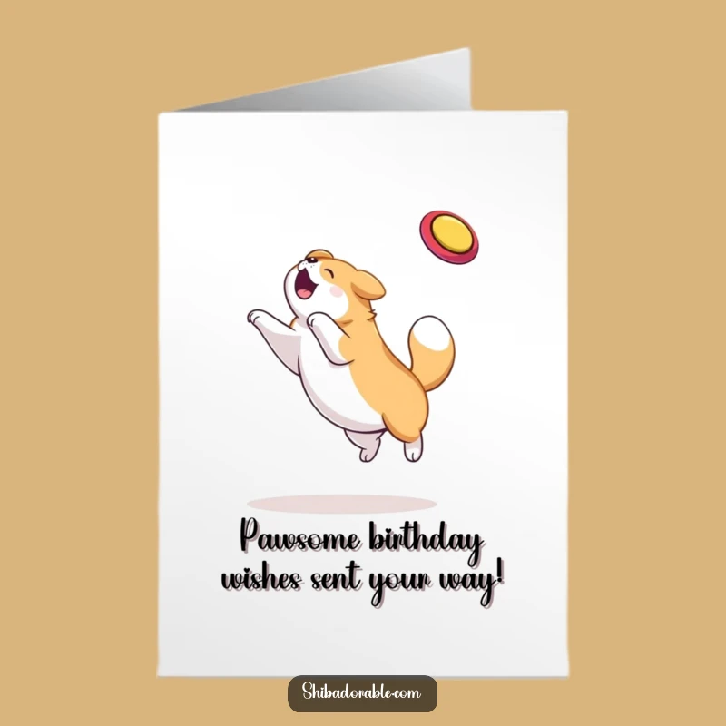 Free Printable Birthday Card: Funny Dog Catching Frisbee, Downloadable Humorous Gift