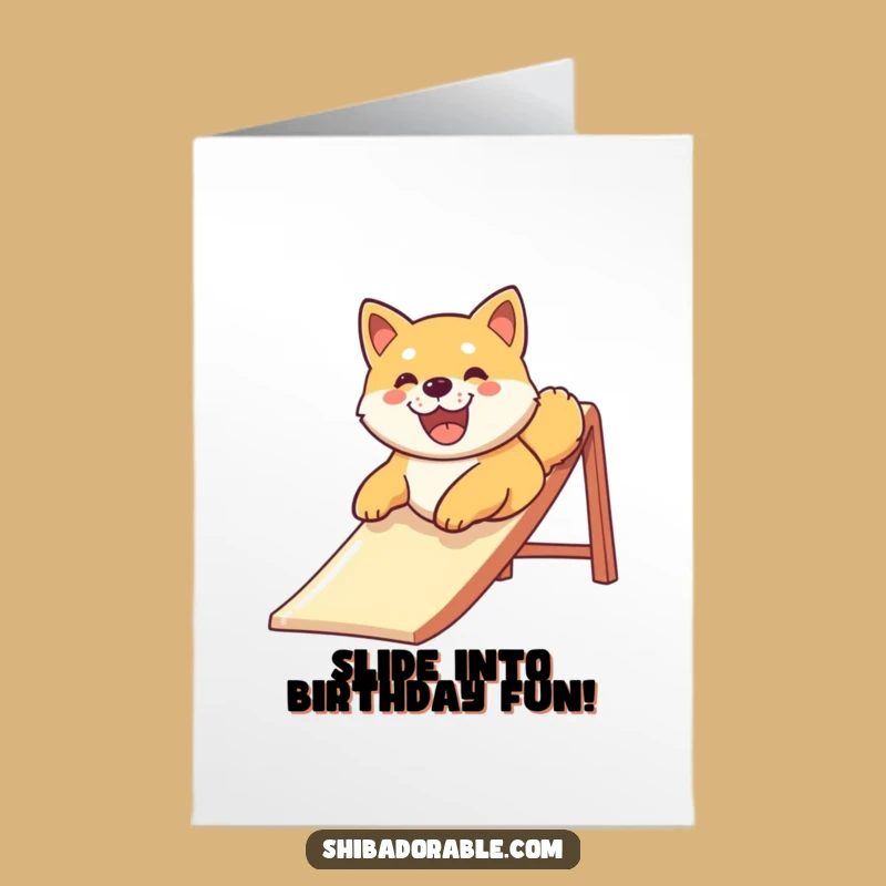 Free Printable Birthday Card: Happy Shiba Slide, Downloadable Funny Dog Greeting