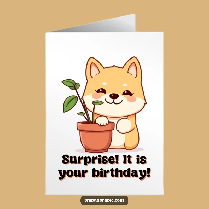 Free Printable Funny Shiba Inu Birthday Card: Mischievous Peek Downloadable