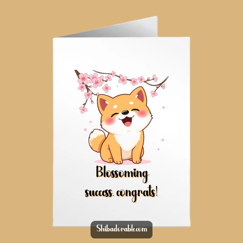 Free Printable Congrats Card: Shiba Inu Blossom Chase - Downloadable Celebration