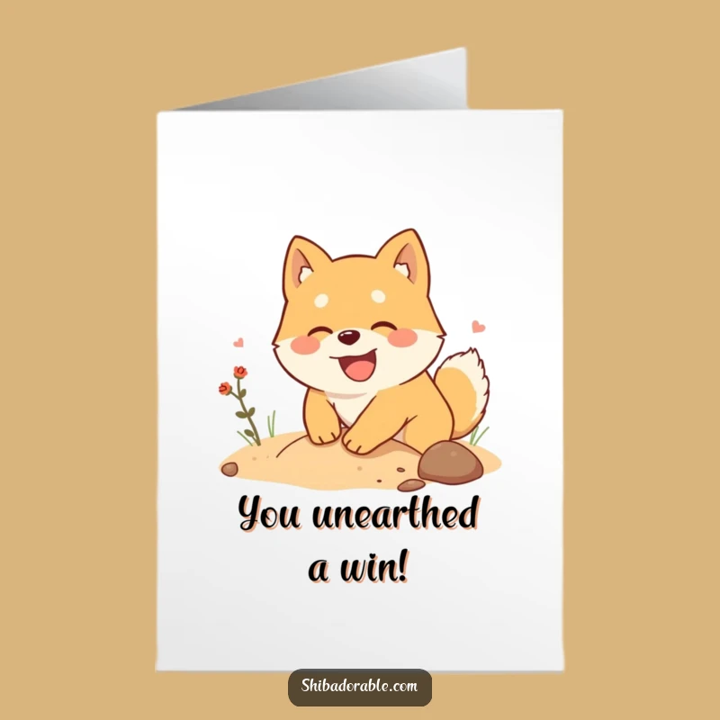 Free Printable Congrats Card: Joyful Shiba Inu Digging for Gold