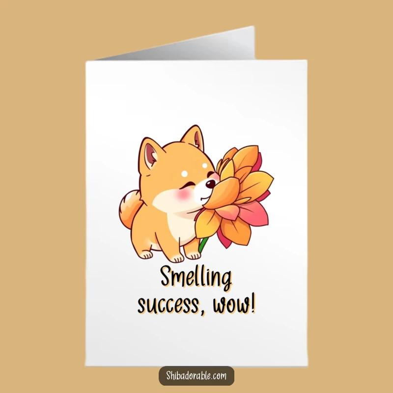 Free Printable Congrats Card: Shiba Inu's Floral Curiosity, Funny Downloadable Gift
