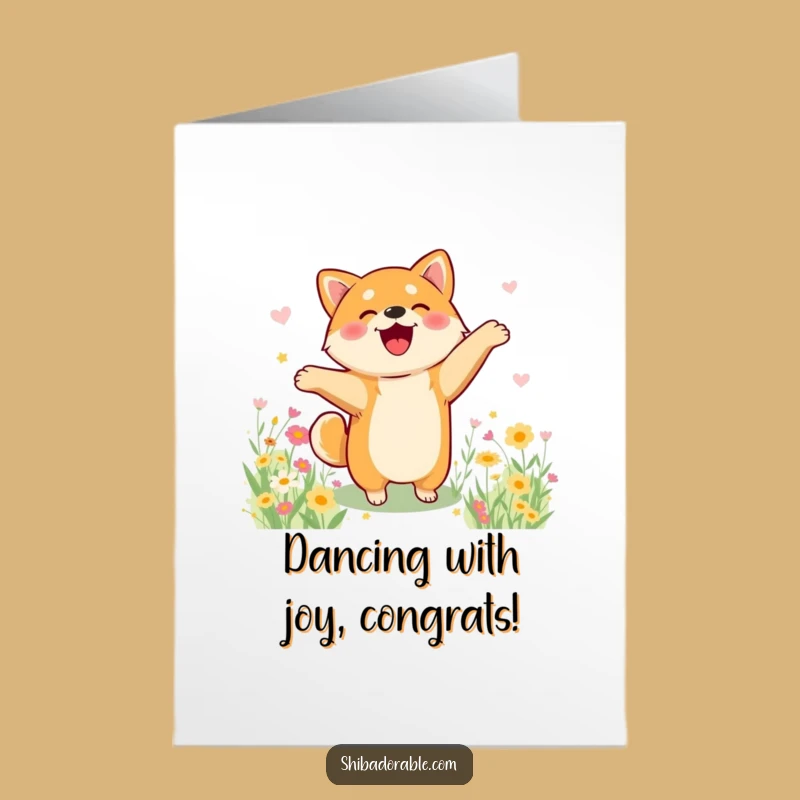Free Printable Congrats Card: Shiba Inu Victory Dance - Flower Field Joy!