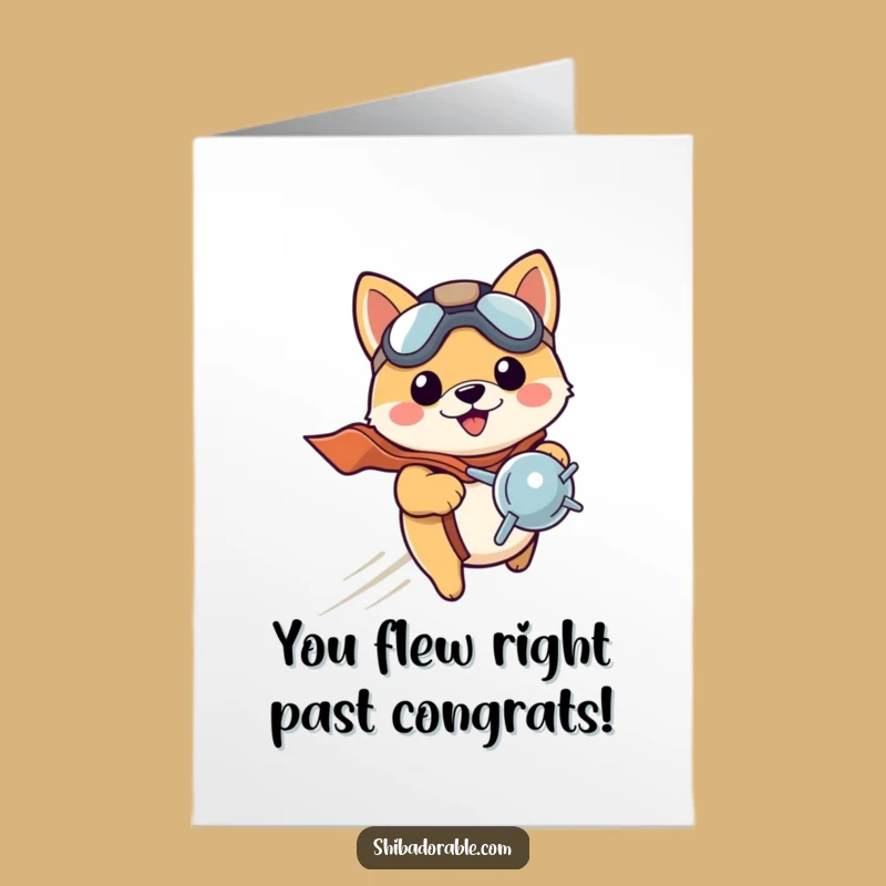 Free Printable Congrats Card: Shiba Pilot Puppy Soaring - Downloadable Gift!