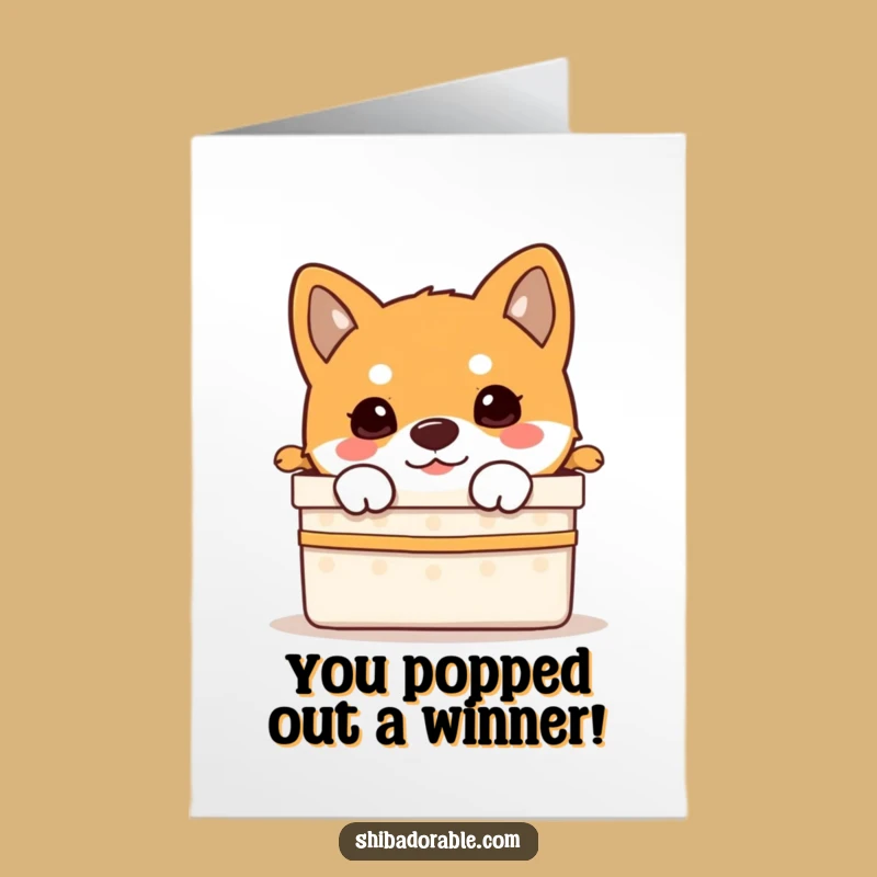 Free Printable Congrats Card: Shiba Puppy Gift Box Peek for Humorous Downloadable Gift