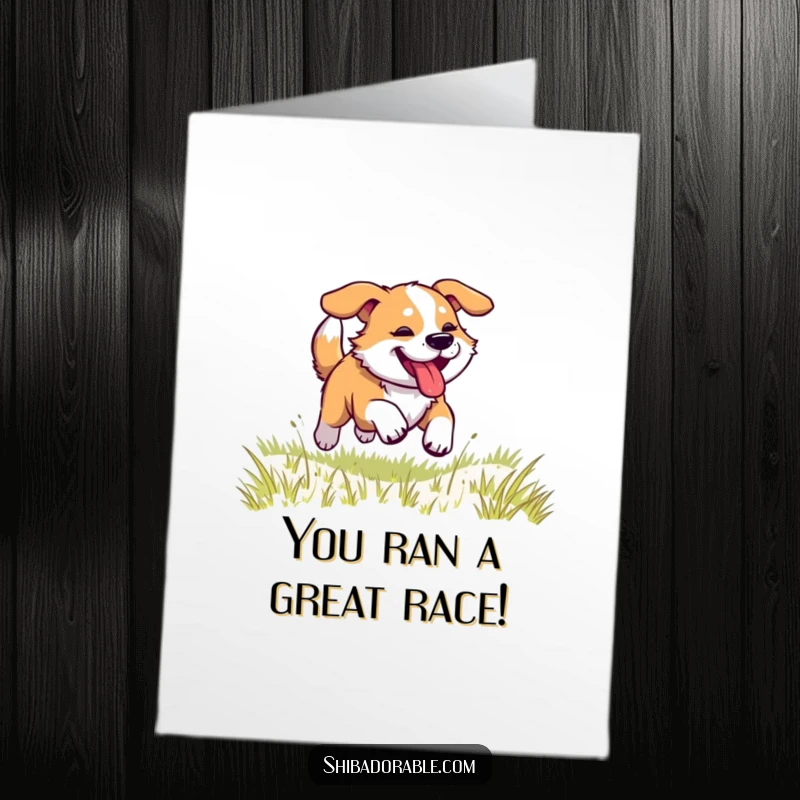 Funny Free Printable Congratulations Card, dog racing across a field with legs kicking and tongue out, energetic achievement