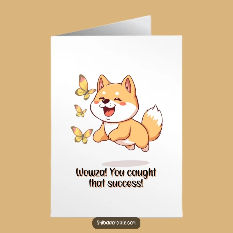 Free Printable Funny Shiba Inu Congrats Card: Butterfly Chase