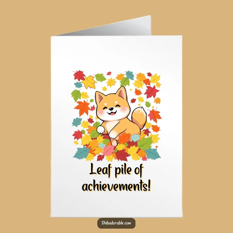 Free Printable Congrats Card: Joyful Shiba Leaves, Downloadable Humorous Celebration