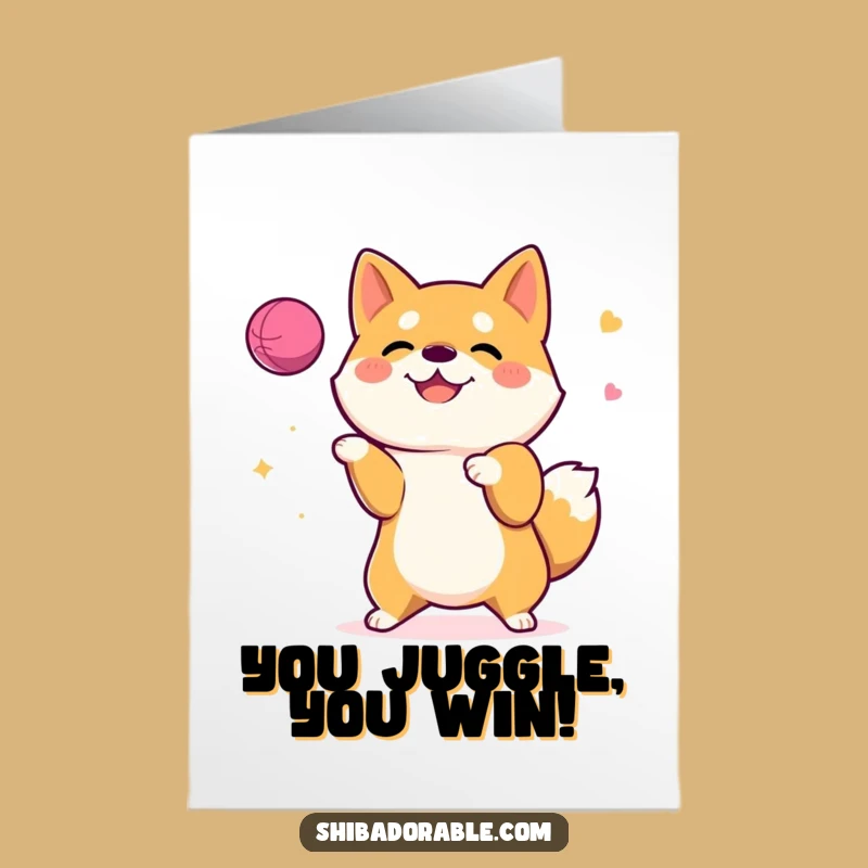 Free Printable Congrats Card: Shiba Inu Juggling Balls Downloadable, Funny Gift
