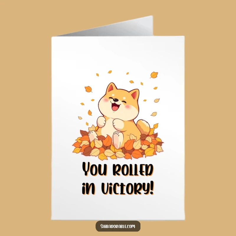 Free Printable Congrats Card: Shiba Inu Leaf Pile Fun, Funny Downloadable Gift